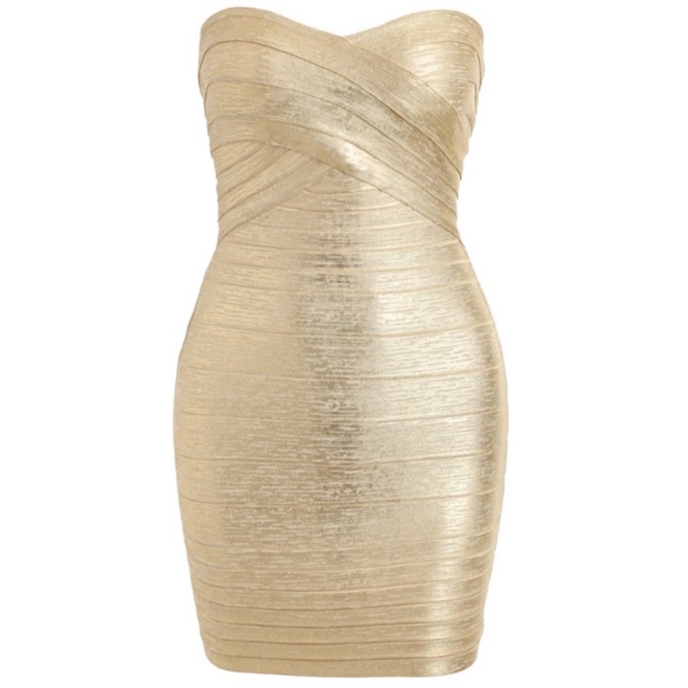 NWOT GOLD TIGHT STRAPLESS BODYCON DRESS